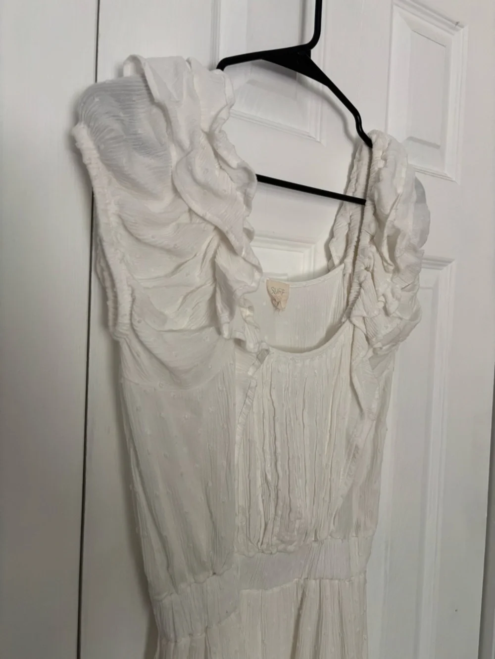 Surf Gypsy White Ruffled Neckline Mini Dress - Picture 3 of 5
